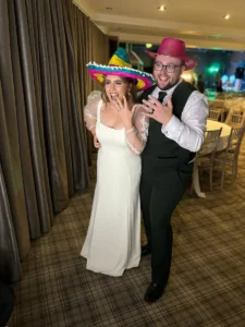 bride groom red hall